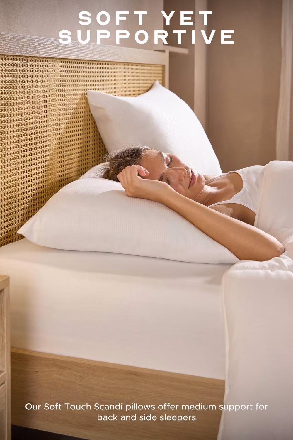 Snuggledown 2 Pack Scandi Soft Touch Medium Microfibre Pillows in White, W: 74 cm, H: 48 cm – 2