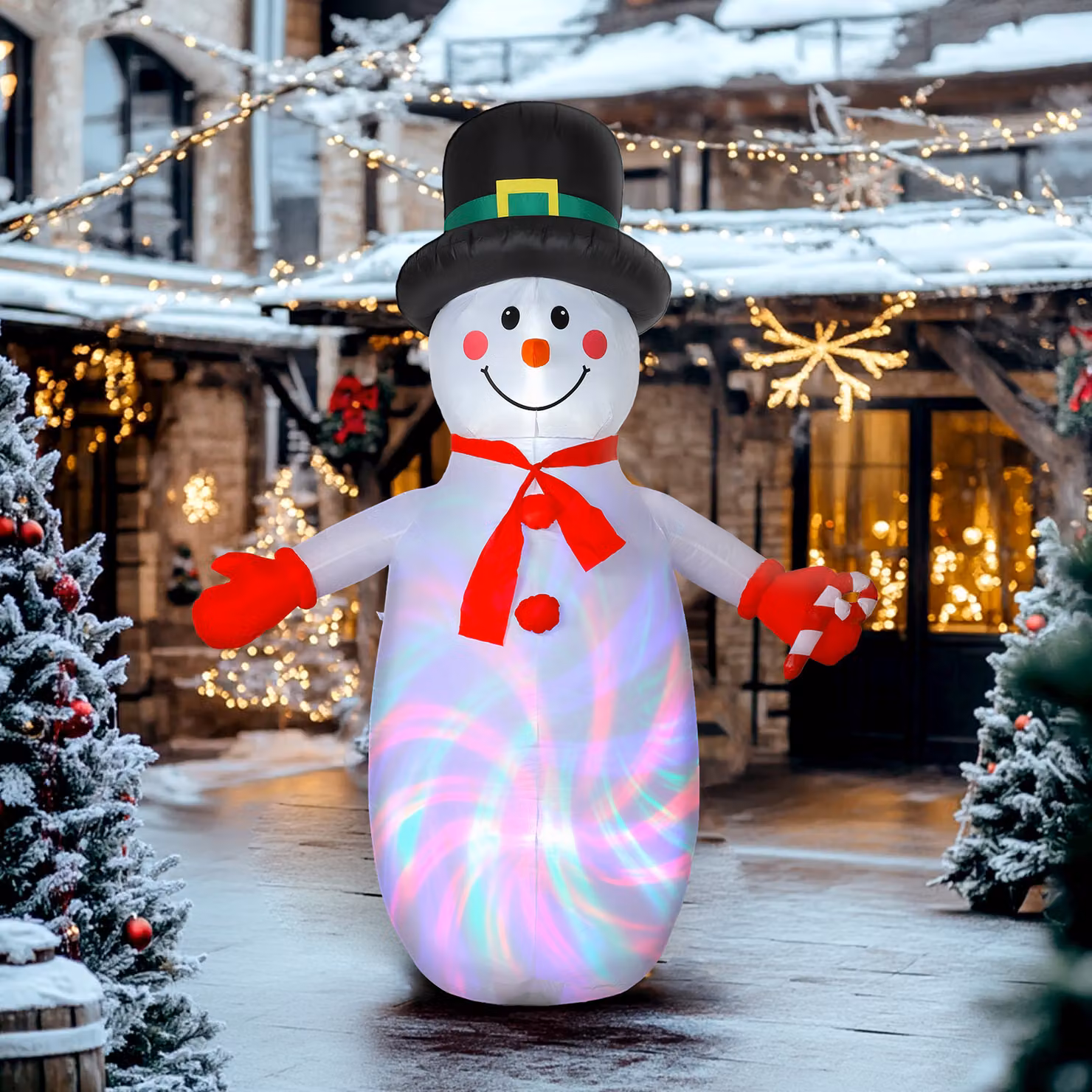 Outsunny 8ft White Inflatable Snowman Christmas Decoration with Dynamic Disco and LED Lights – 2