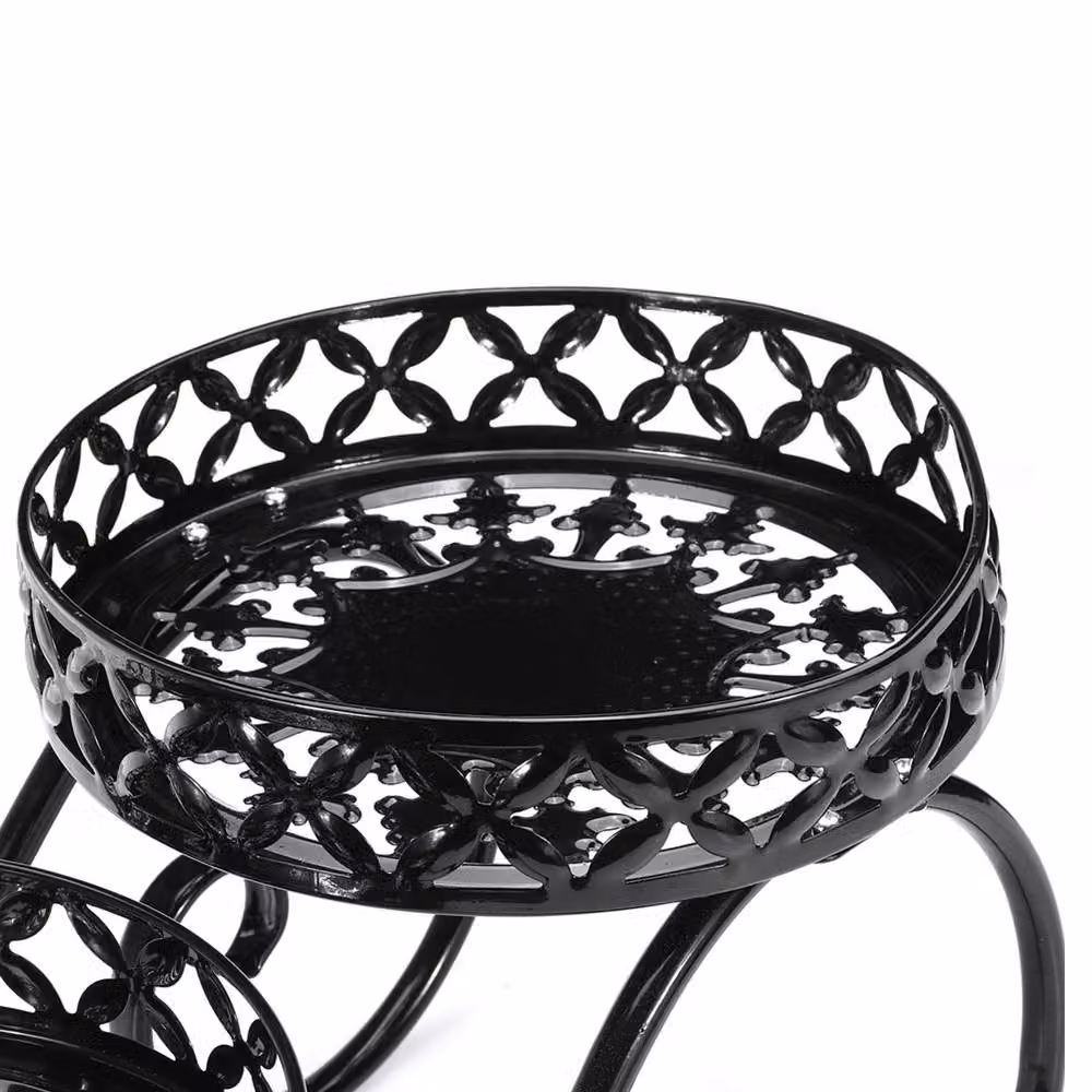 Living and Home 2-Tier Metal Plant Display Stand in Matt Black for Indoor and Outdoor Use – 5