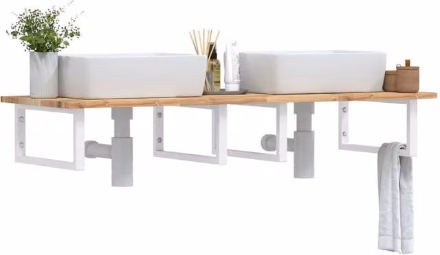 Berkfield Home Wall Mounted Basin Shelf in Brown Acacia Wood and Steel