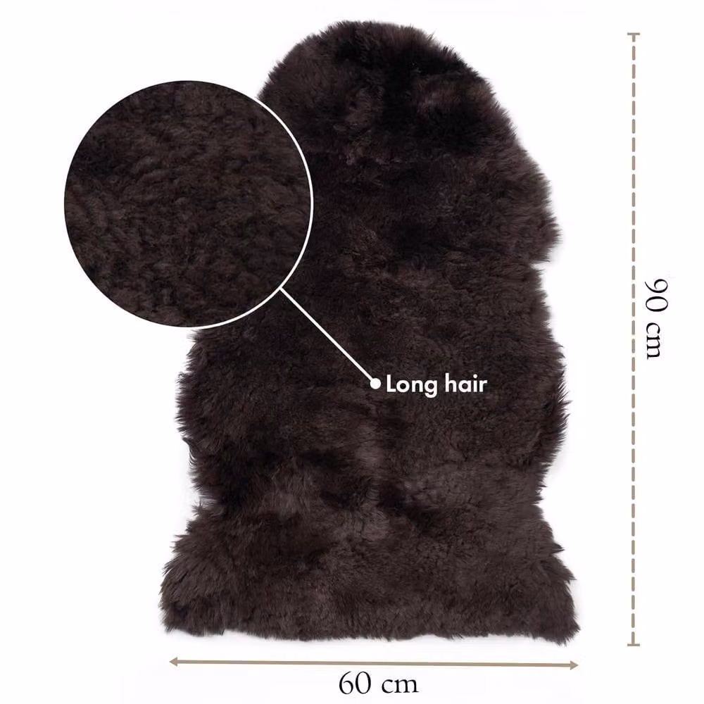 Infinity Leather Brown Natural Sheepskin Wool Single Rug, W: 90 cm, D: 60 cm – 3