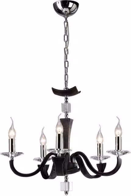Nardini Ceiling Pendant Chandelier in Polished Chrome with Black Faux Leather and Crystal, Diameter: 60 cm