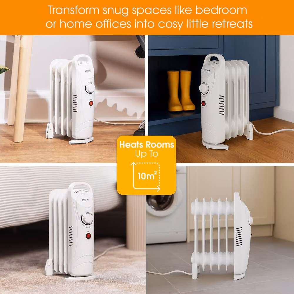 Abode 650W 5 Fin Oil Filled Portable Radiator in White – 3