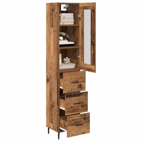 vidaXL Modern Brown Old Wood Highboard Tall Unit with Hinged Doors and Internal Shelves, W/D/H: 34.5 x 34 x 180 cm – 1