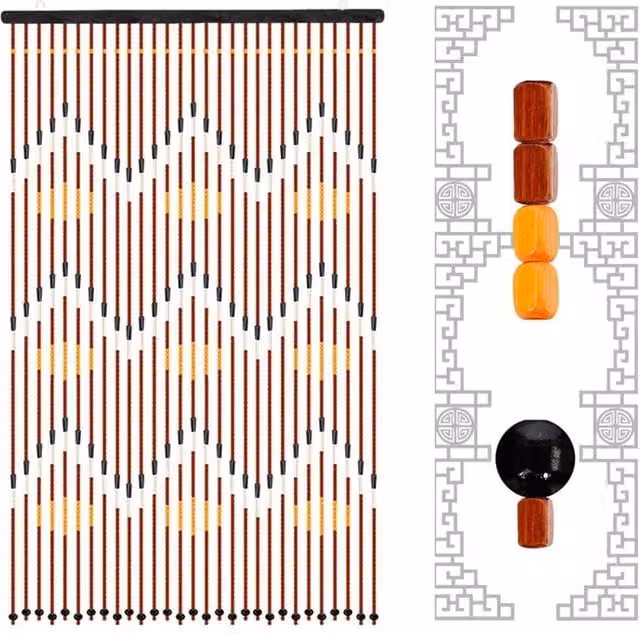 Kelvenix Bamboo Ripple Plum Blossom Beads Door Curtain, Brown, W: 90 cm, H: 195 cm