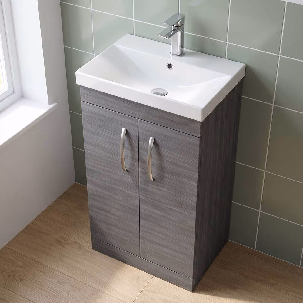 Balterley Millwich 2 Door Freestanding Vanity Basin Unit in Anthracite Grey Woodgrain, W/D/H: 50 x 50 x 91.5 cm – 2