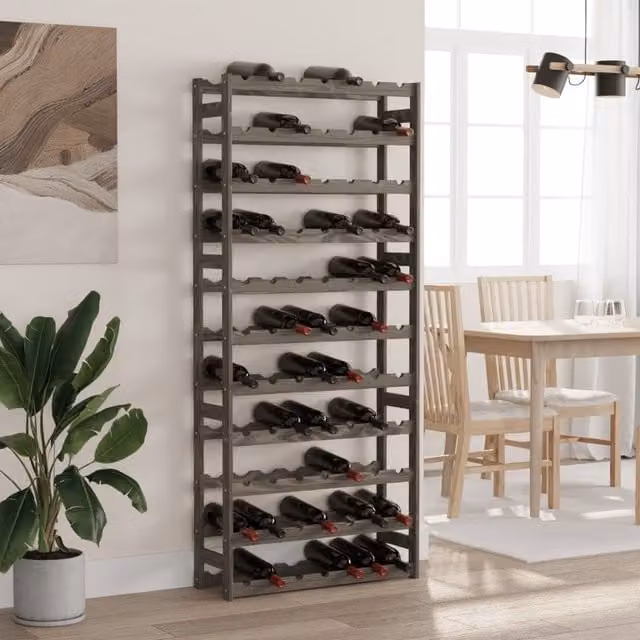 Berkfield Home Grey Solid Pine Wood Wall Mounted Rustic Wine Rack for 77 Bottles – 1
