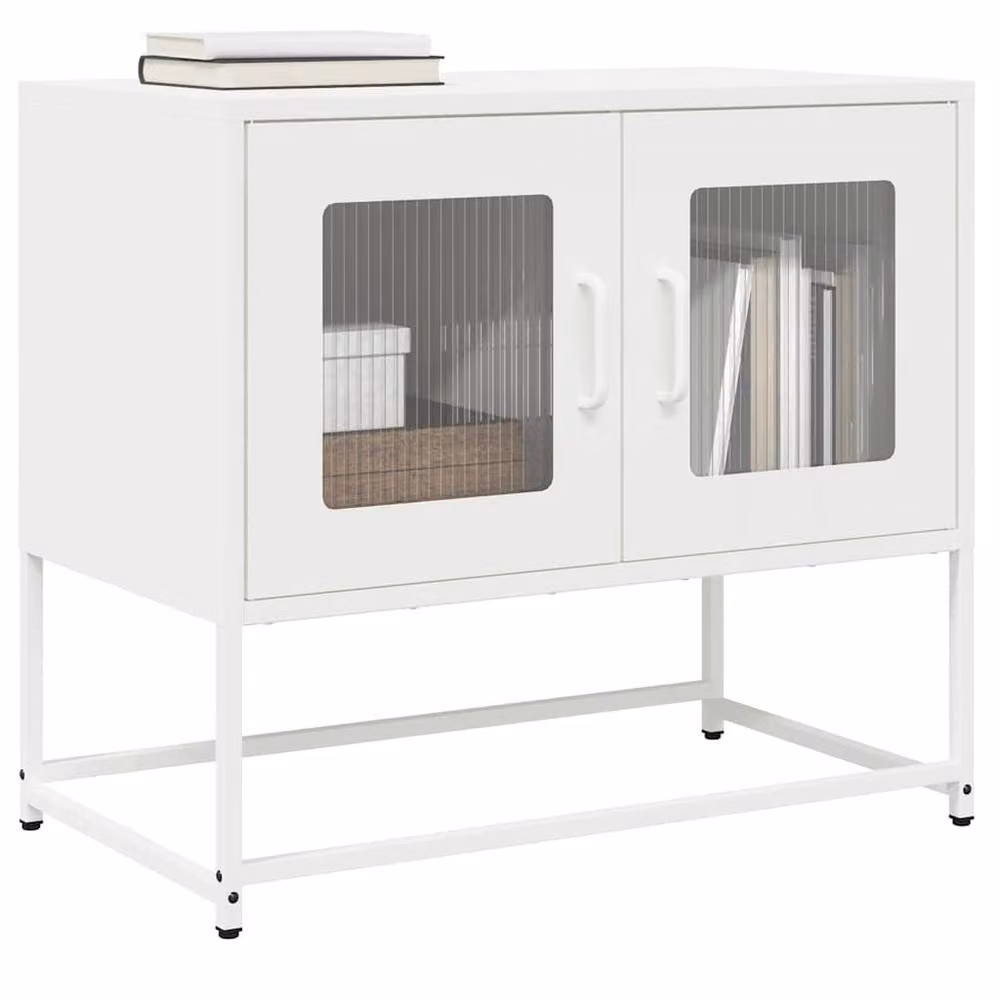 Berkfield Home White Matt Metal TV Cabinet W: 68 cm, D: 39 cm, H: 60.5 cm – 2