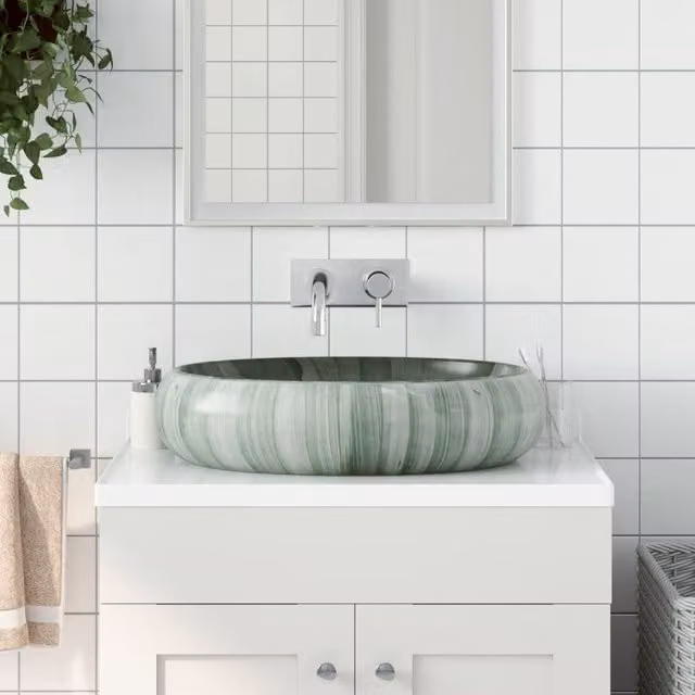 Berkfield Home Green Oval Ceramic Countertop Basin W: 59 cm, D: 40 cm, H: 15 cm