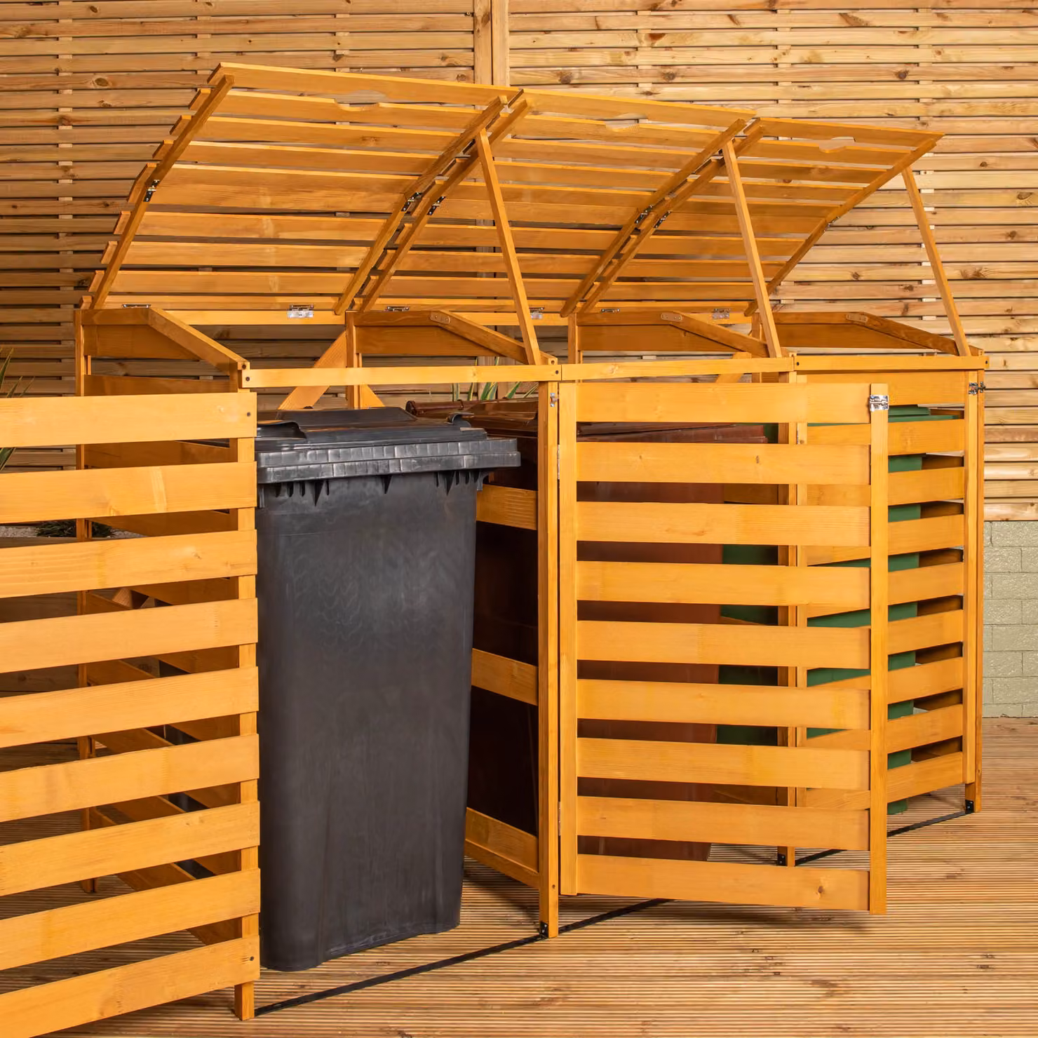 Samuel Alexander Brown Wooden Triple Wheelie Bin Store for 3 Bins, W/D/H: 199 x 125 x 79 cm – 3