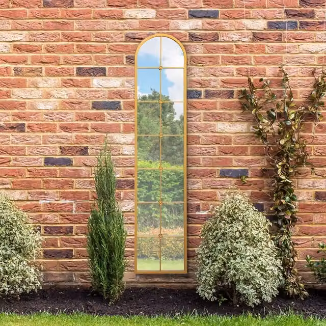 MirrorOutlet Arcus Slim Arch Leaner Garden Wall Mirror in Gold, Height: 190 cm