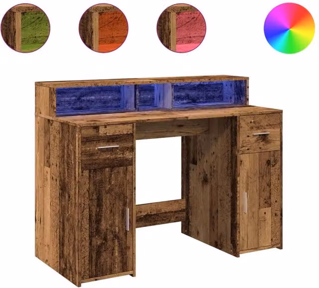 Berkfield Home Gaming Desk with LED Lights in Brown, W/D/H: 120 x 55 x 91 cm