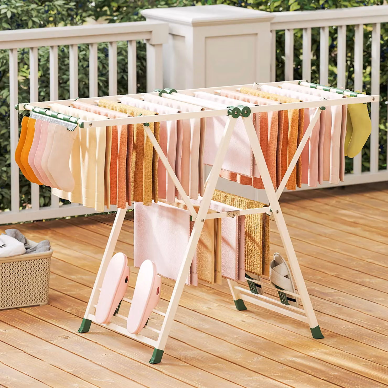 Gymax 2-Tier Folding Metal Laundry Clothes Drying Rack in Beige – 2