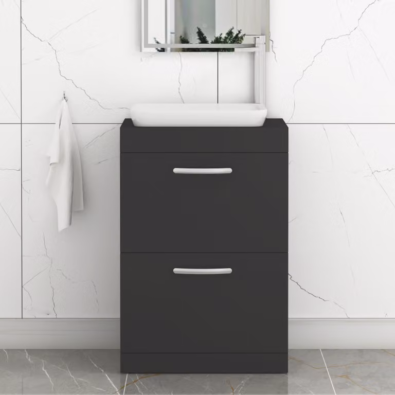 Royal Bathrooms Turin 800mm Floor Standing 2 Drawer Vanity Unit with Countertop Basin in Matt Black