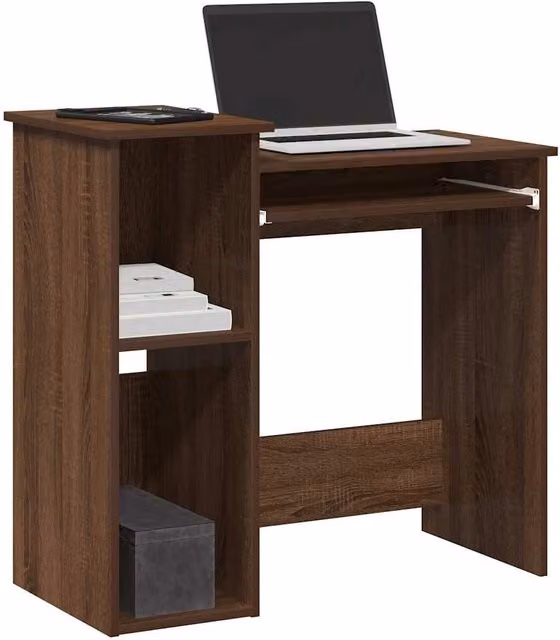Berkfield Home Modern Computer Desk in Brown Oak with Shelves, W/D/H: 84 x 40 x 78 cm – 1