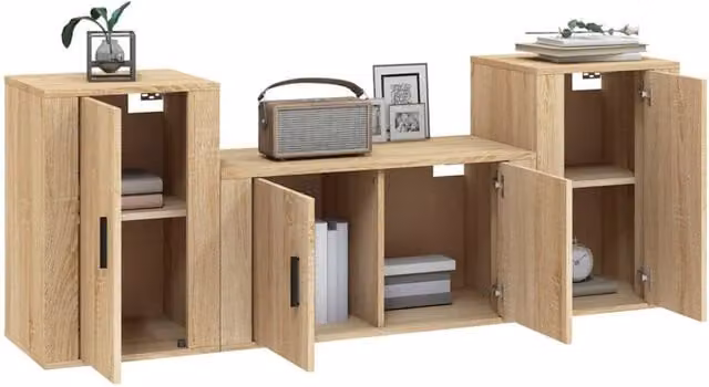 Berkfield Home Classic 3 Piece TV Cabinet Set in Sonoma Oak Brown Engineered Wood