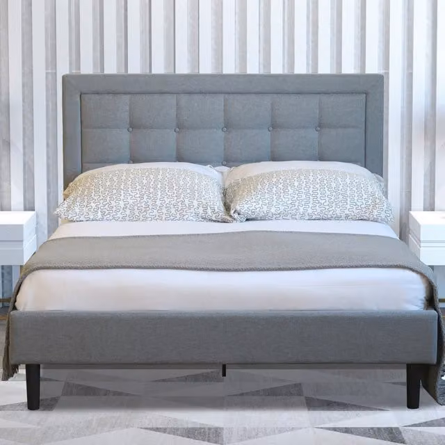 Comfy Living Upholstered Fabric Bed Frame in Grey, 180 x 200 cm