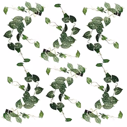 Leaf Design Multipack of 6 Green Artificial Hanging Trailing Rounded Ivy Plants, Length: 100 cm – 1