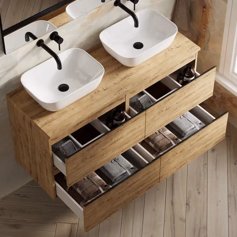 Banyetti Vatilla 1200mm Wall Hung Vanity Unit with Matching Worktop in Ostippo Light Oak – 2