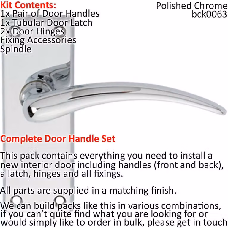 Loops Chrome Arched Lever Door Handle and Latch Pack with Square Backplate W: 150 mm, H: 43 mm