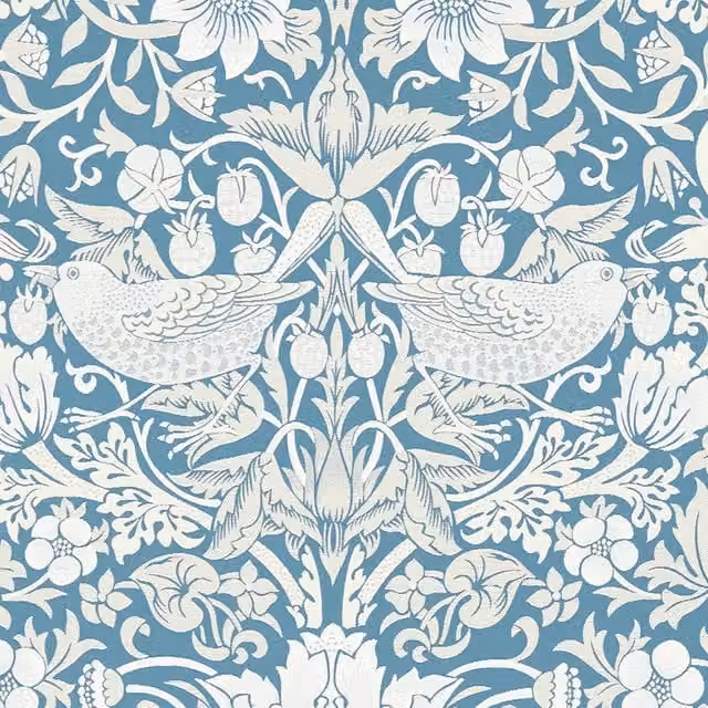 William Morris Strawberry Thief Jacquard Denim Fabric in Blue
