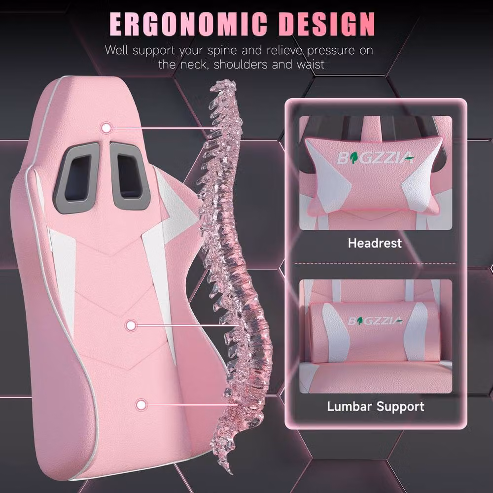 Gartistgo Ergonomic Gaming Chair in Pink with Synthetic Leather and Adjustable Height – 4