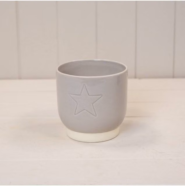 KDMD Round Warm Grey Debossed Star Ceramic Tabletop Pot