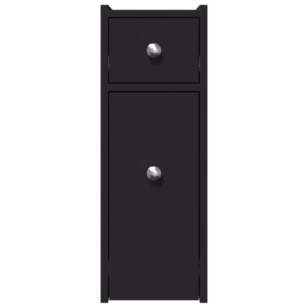 Berkfield Home Narrow Freestanding Bathroom Cupboard with Wheels in Black Matt Engineered Wood – 4