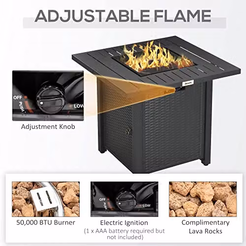 Outsunny Rattan-style Propane Gas Fire Pit Table in Black, W/D/H: 71 x 71 x 63 cm – 4