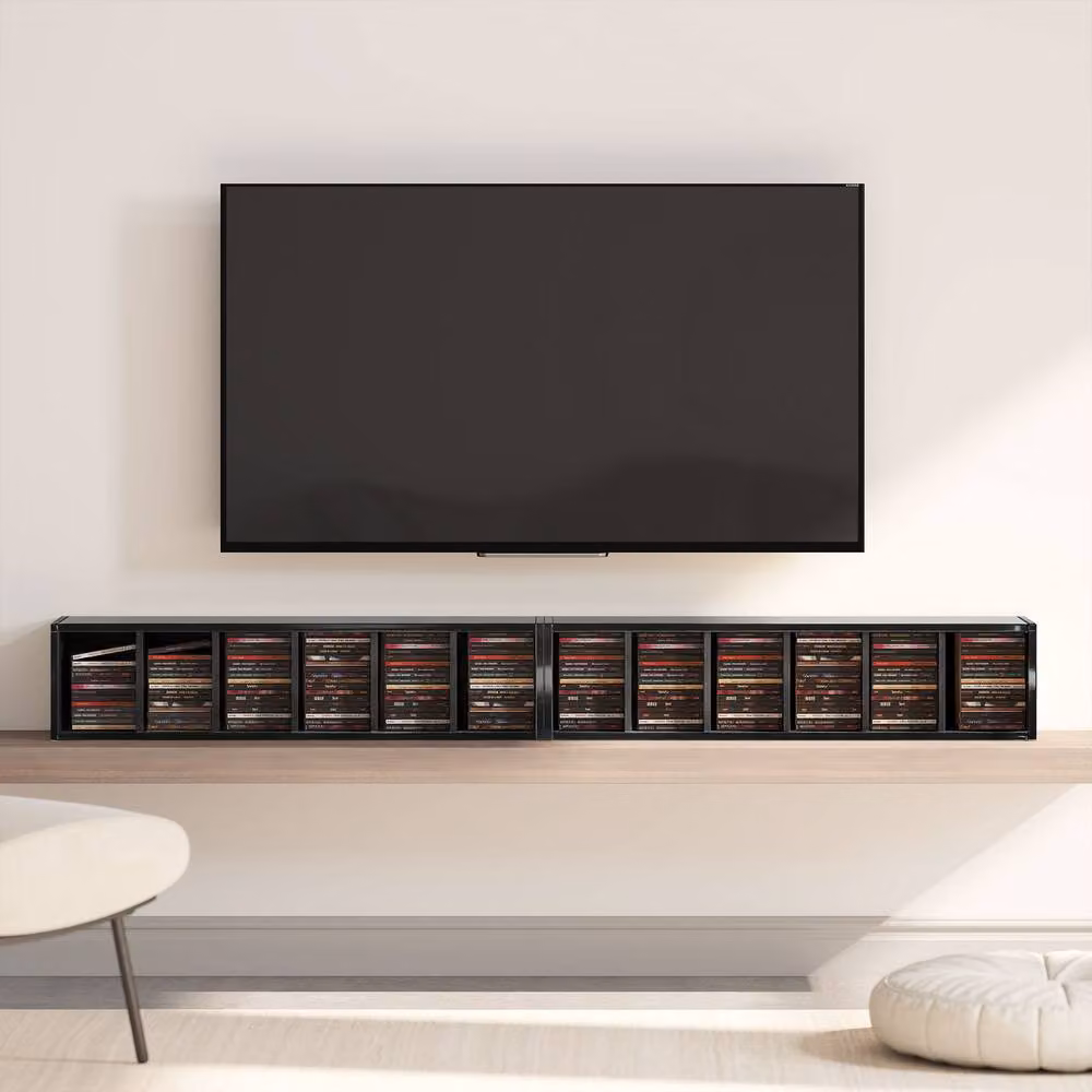 STILVORA Set of 2 Black Modern CD Storage Units with Adjustable Shelves – 9