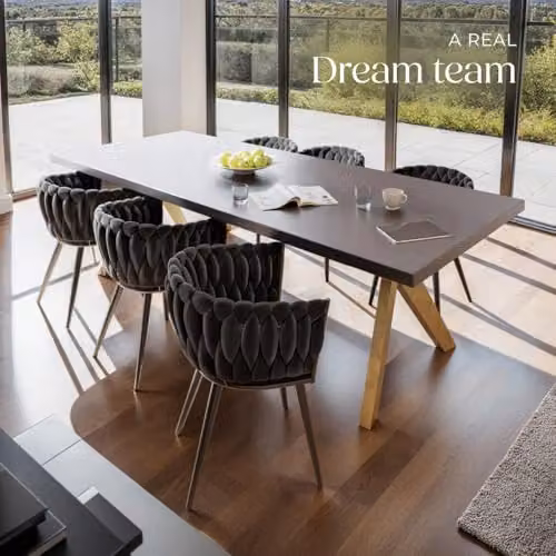 tectake Set of 6 Astano Dining Chairs in Black Velvet with Metal Legs and Knot Design – 2