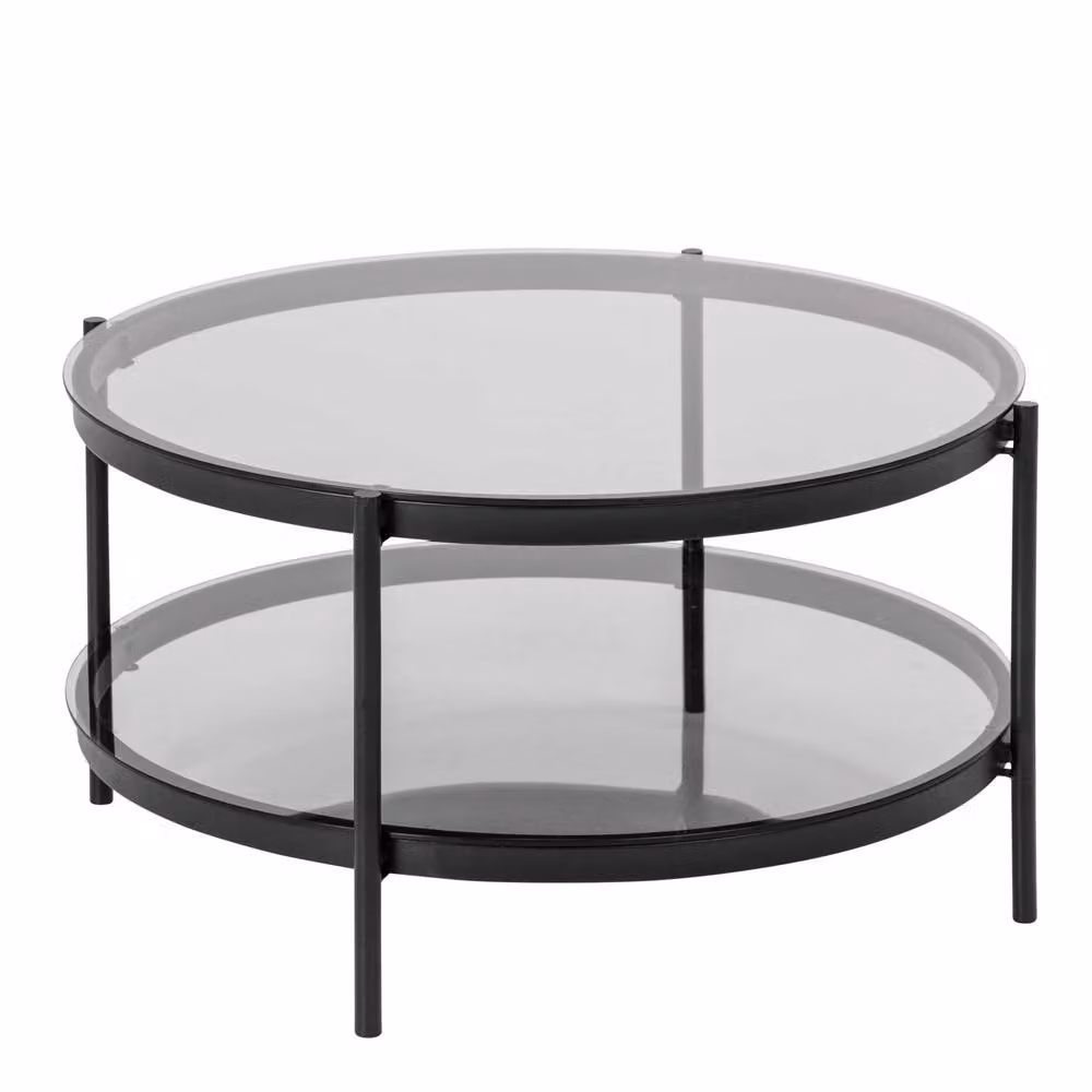 Wyld Haus Featheroak Round Smoked Glass Coffee Table in Grey with Black Metal Legs – 4