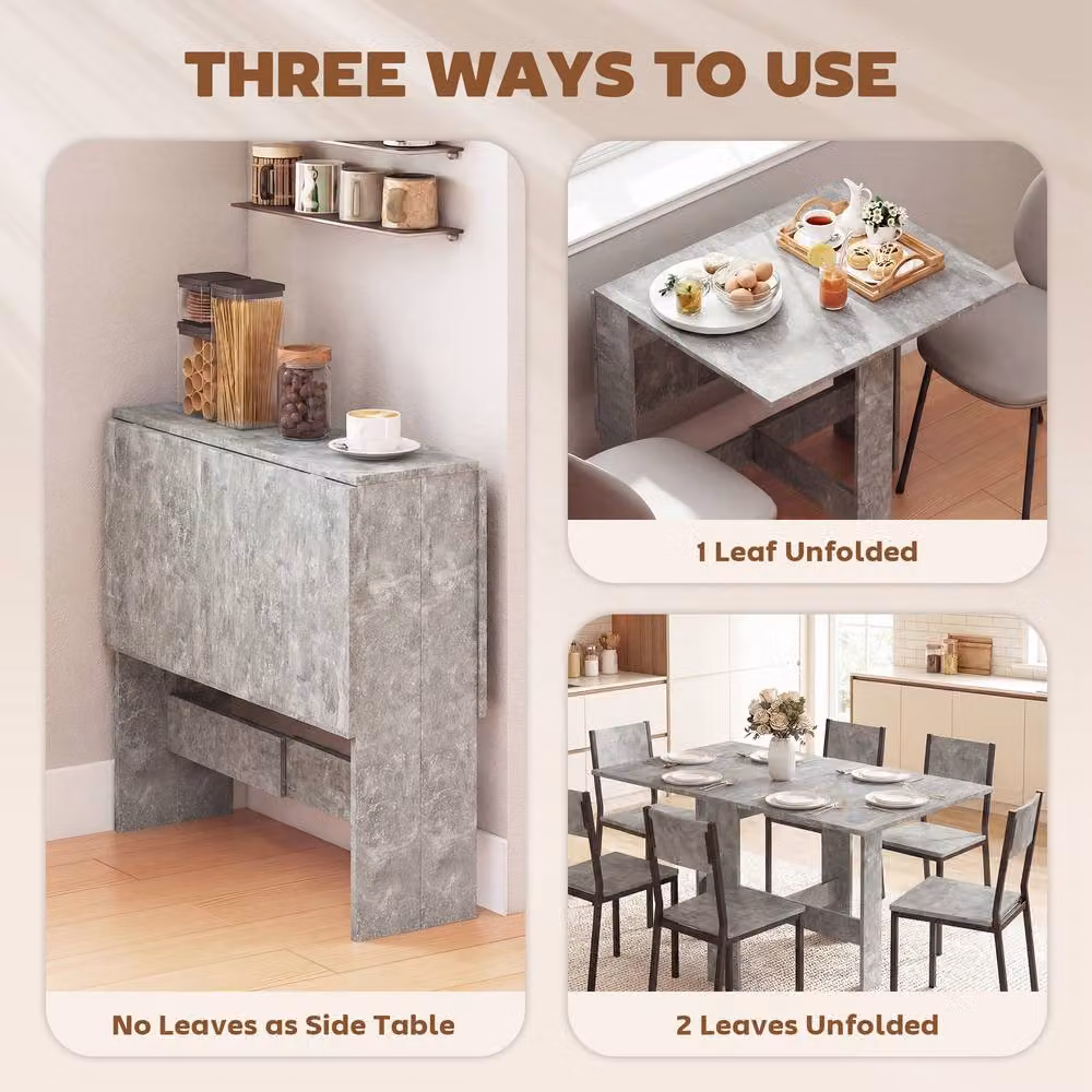 STILVORA Modern Grey Drop Leaf Rectangular Dining Table for 4-6 People – 3