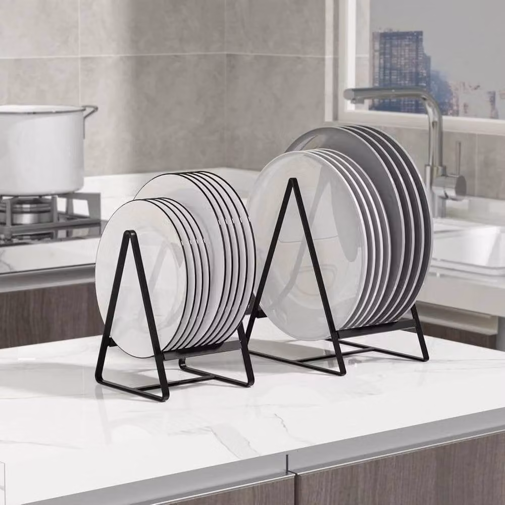 PAWNORA 2 Pack Metal Freestanding Plate Holder Organiser in Black – 1