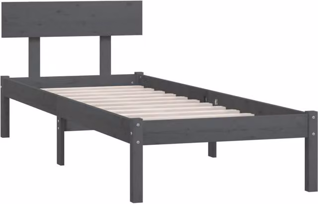 Berkfield Home Modern Single Bed Frame in Grey Solid Pine Wood, W/D/H: 90 x 200 cm – 1