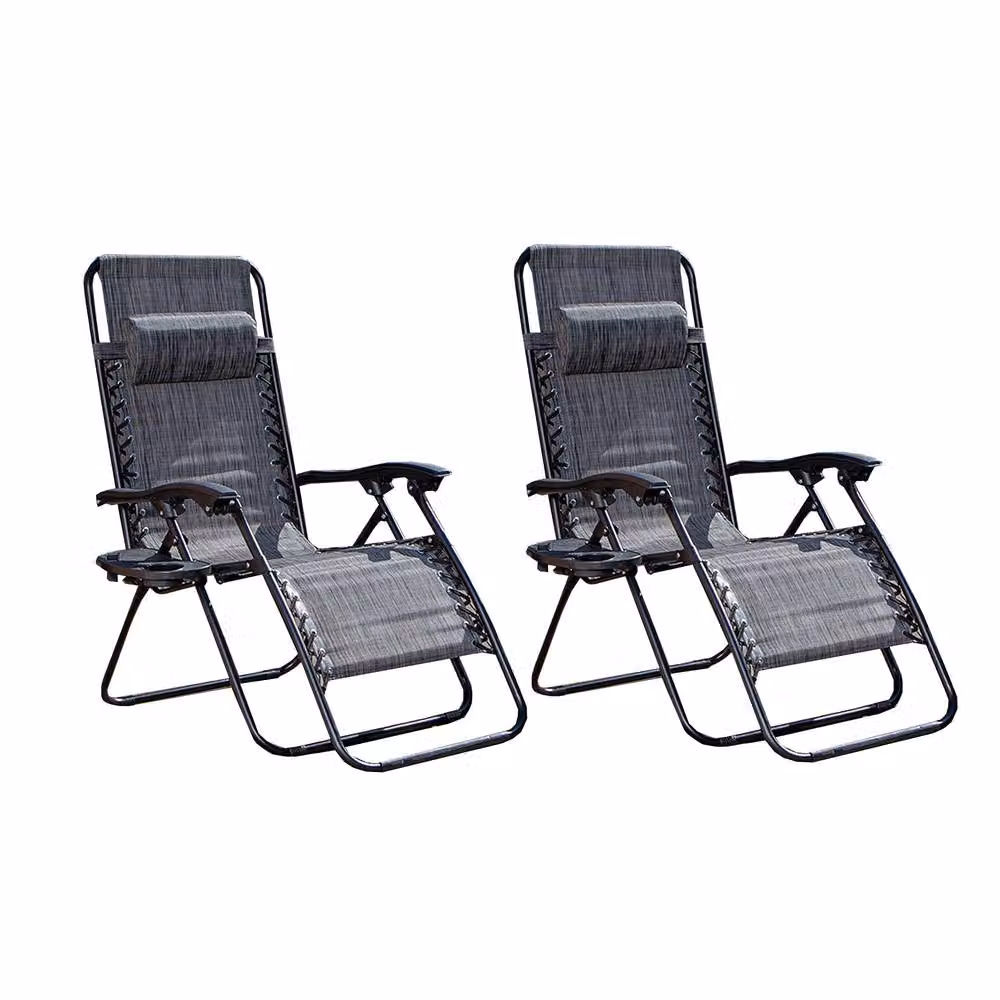 Samuel Alexander Set of 2 Multi Position Zero Gravity Relaxer Sun Loungers in Mixed Grey with Textilene Fabric and Cup Holders – 3
