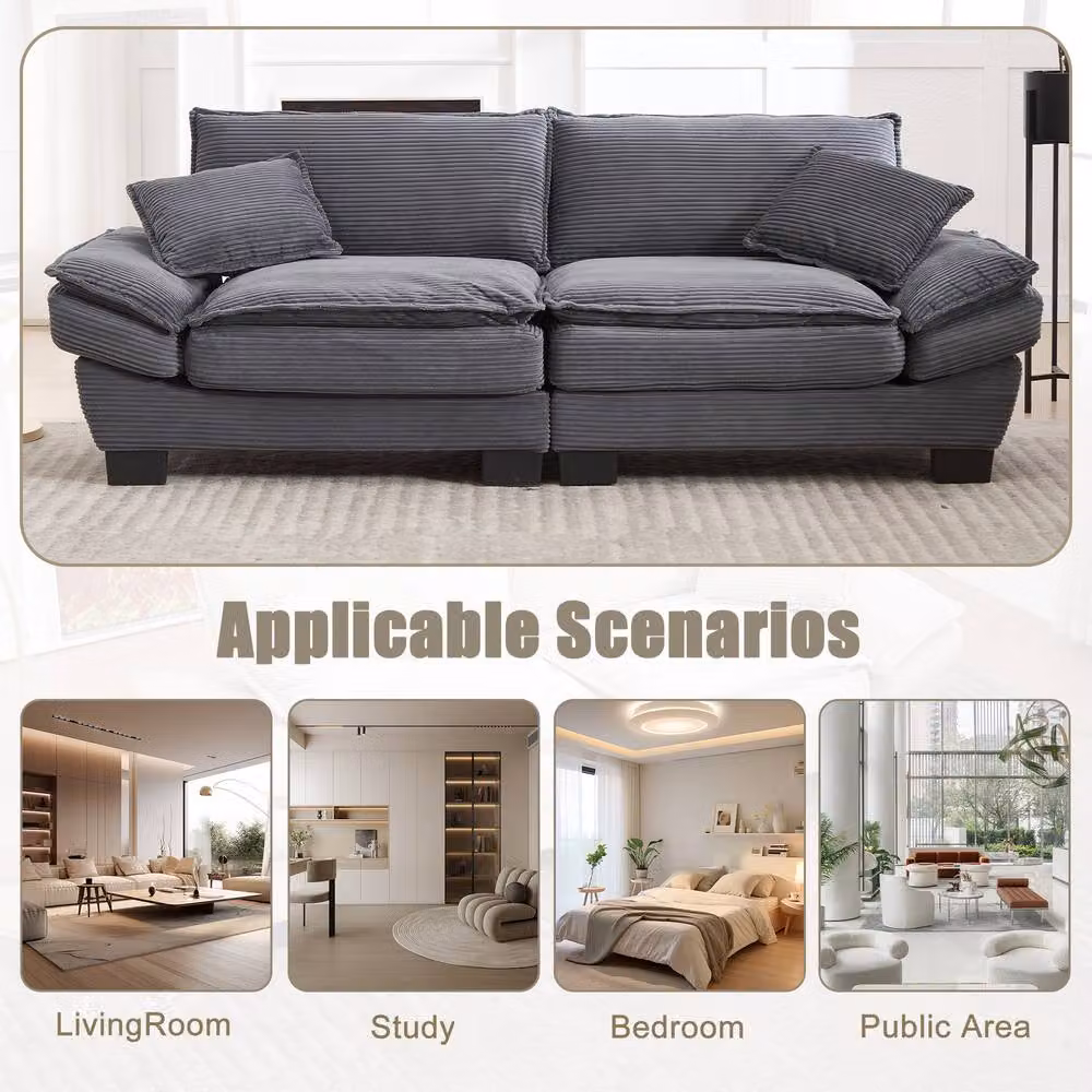 Direct Wicker Modern Oversized 2 Seater Upholstered Loveseat Couch in Dark Grey – 3