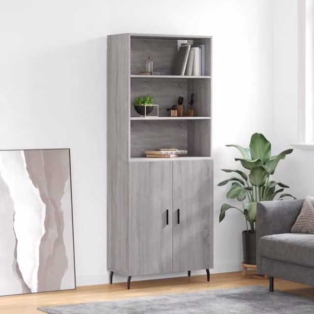 Berkfield Home Grey Sonoma Highboard in Engineered Wood, W: 69.5 cm, D: 34 cm, H: 180 cm