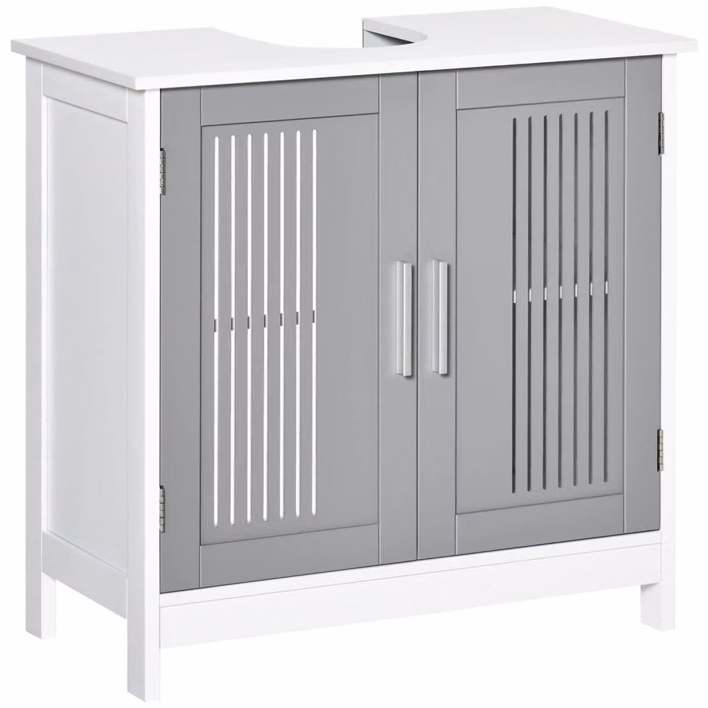 Wyld Haus Nelike Grey and White Under Sink Bathroom Vanity Unit with Double Hinged Doors and Internal Shelves – 2