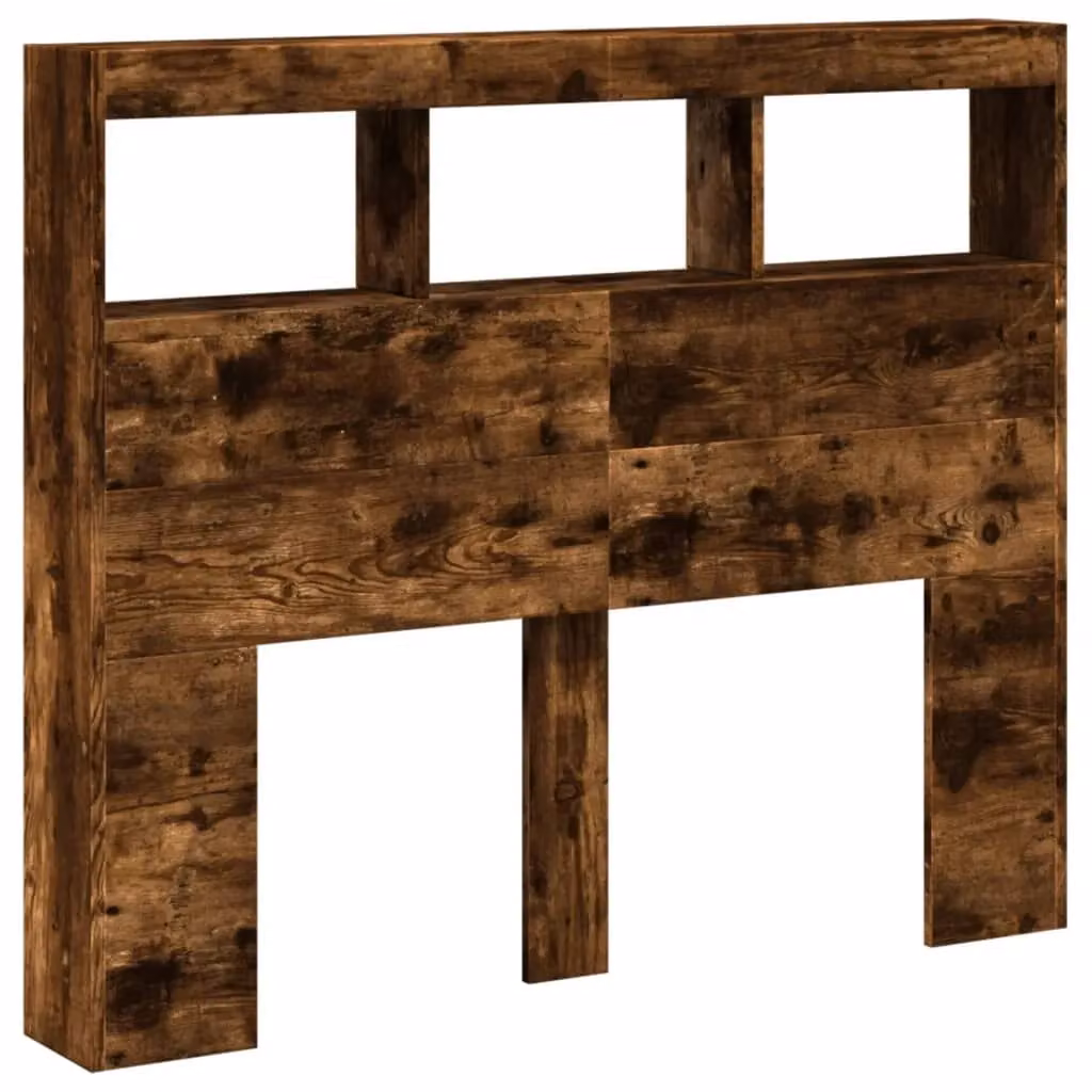Berkfield Home Modern Smoked Oak Headboard Cabinet with LED Lighting and USB Charging Port, Brown, W/D/H: 120 x 17 x 102 cm – 3