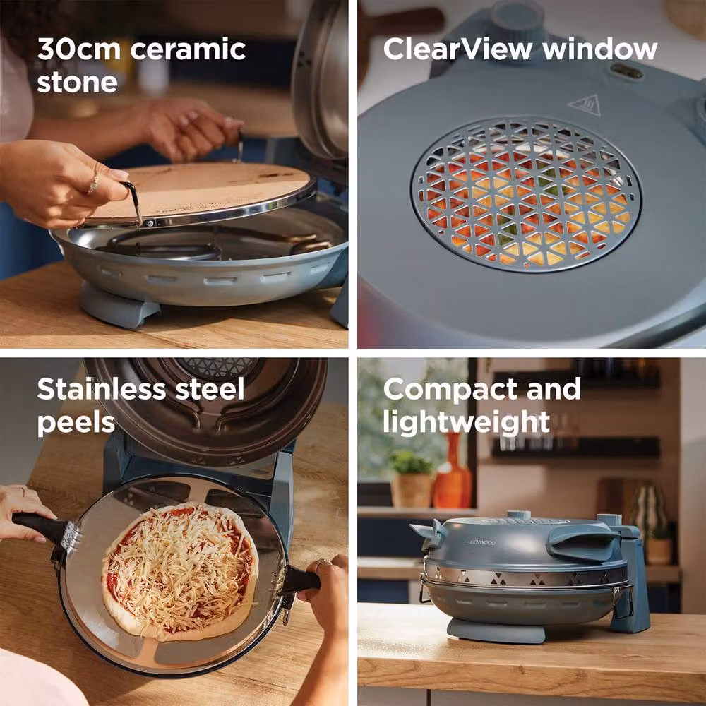 Kenwood My Pizzeria Countertop Pizza Oven in Storm Blue with Timer and Top and Bottom Heat – 4