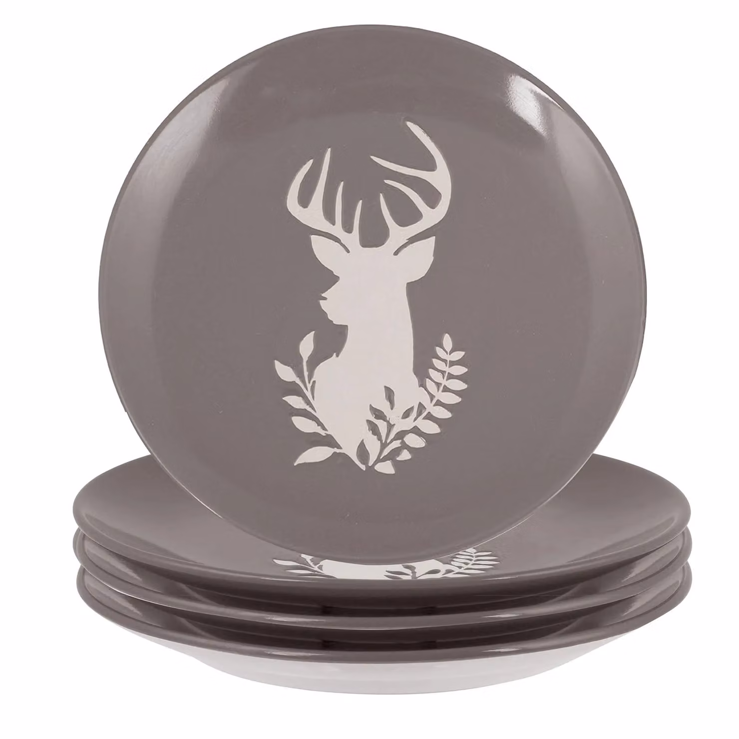 Dibor Set of 2 Grey Stag Head Stoneware Christmas Side Plates, Diameter: 21 cm – 2