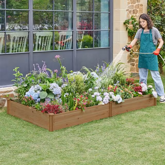 Yaheetech Divisible Wooden Raised Garden Bed in Brown, 124 cm