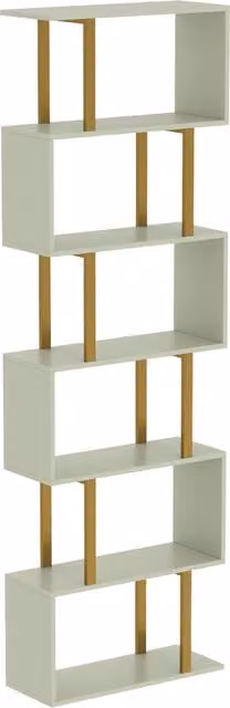 HOMCOM 5-Tier S-Shaped Freestanding Bookshelf in Green and Gold, H 188 x W 60 x D 23.5 cm – 1