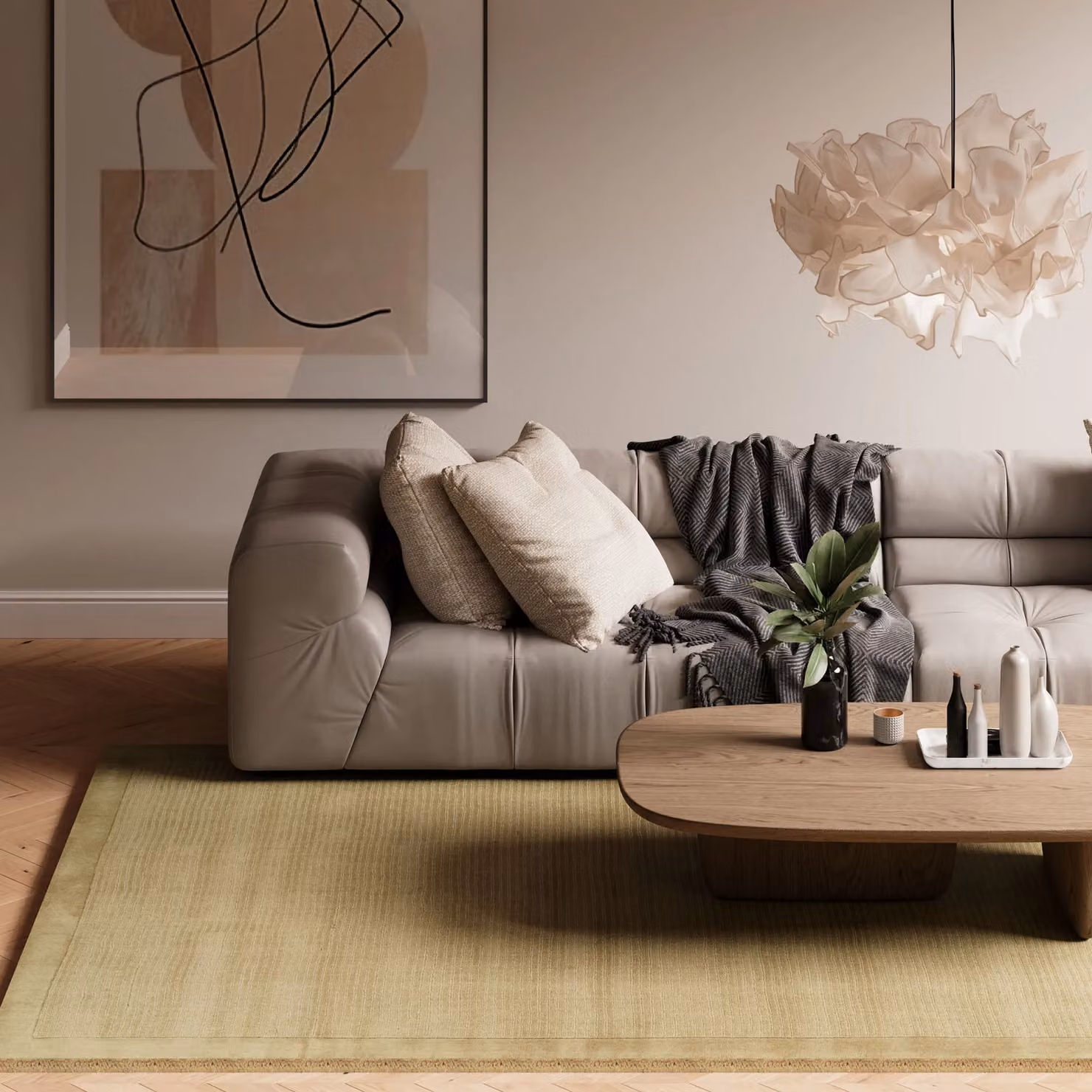 Kukoon Hand-Tufted Deep Pile Natural Wool Bedroom Area Rug in Beige, Grey and Green, W: 120 cm, L: 170 cm – 2