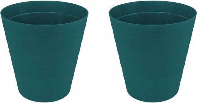 JVL Set of 2 Round Plastic Waste Bins in Petrol, 6.6L each