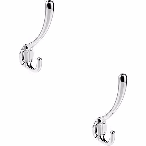 Loops 2 Pack Heavyweight One Piece Wall Mounted Hat and Coat Hook in Polished Chrome, 76mm Projection