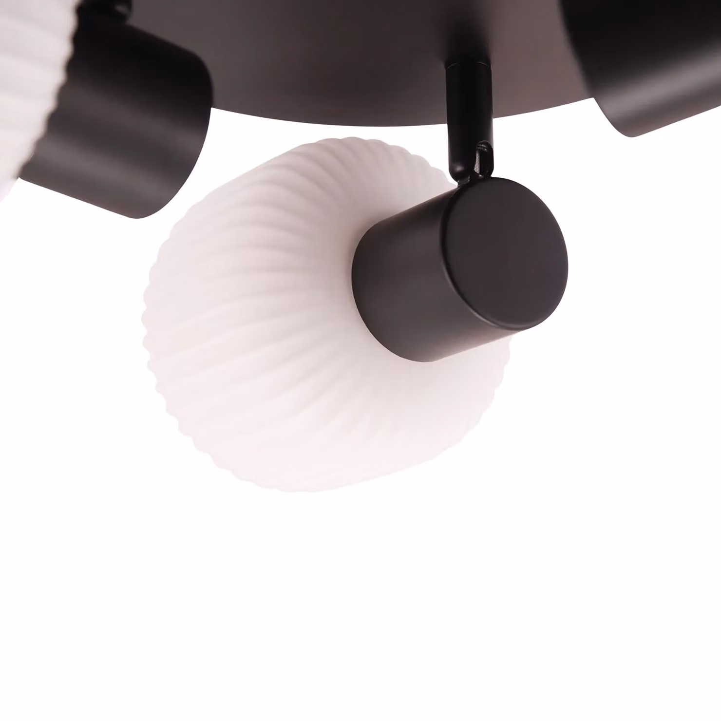 Happy Homewares Modern Matte Black Ceiling Light with White Ribbed Glass Shades – 2