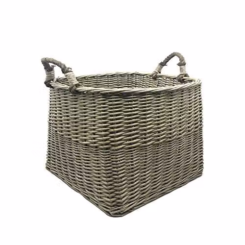 JVL Antiques Wash Square Log Basket with Loop Handles, Brown, W/D/H: 44 x 44 x 44 cm – 2