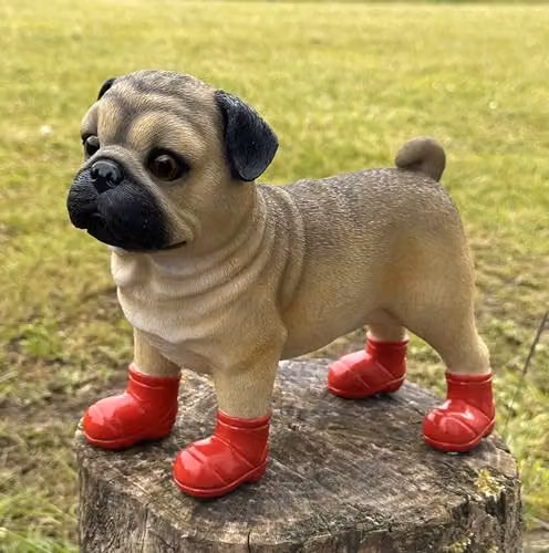 Animal Crackers Pug Dog Figurine in Red Wellington Boots, Brown Plastic Tabletop Decoration – 2